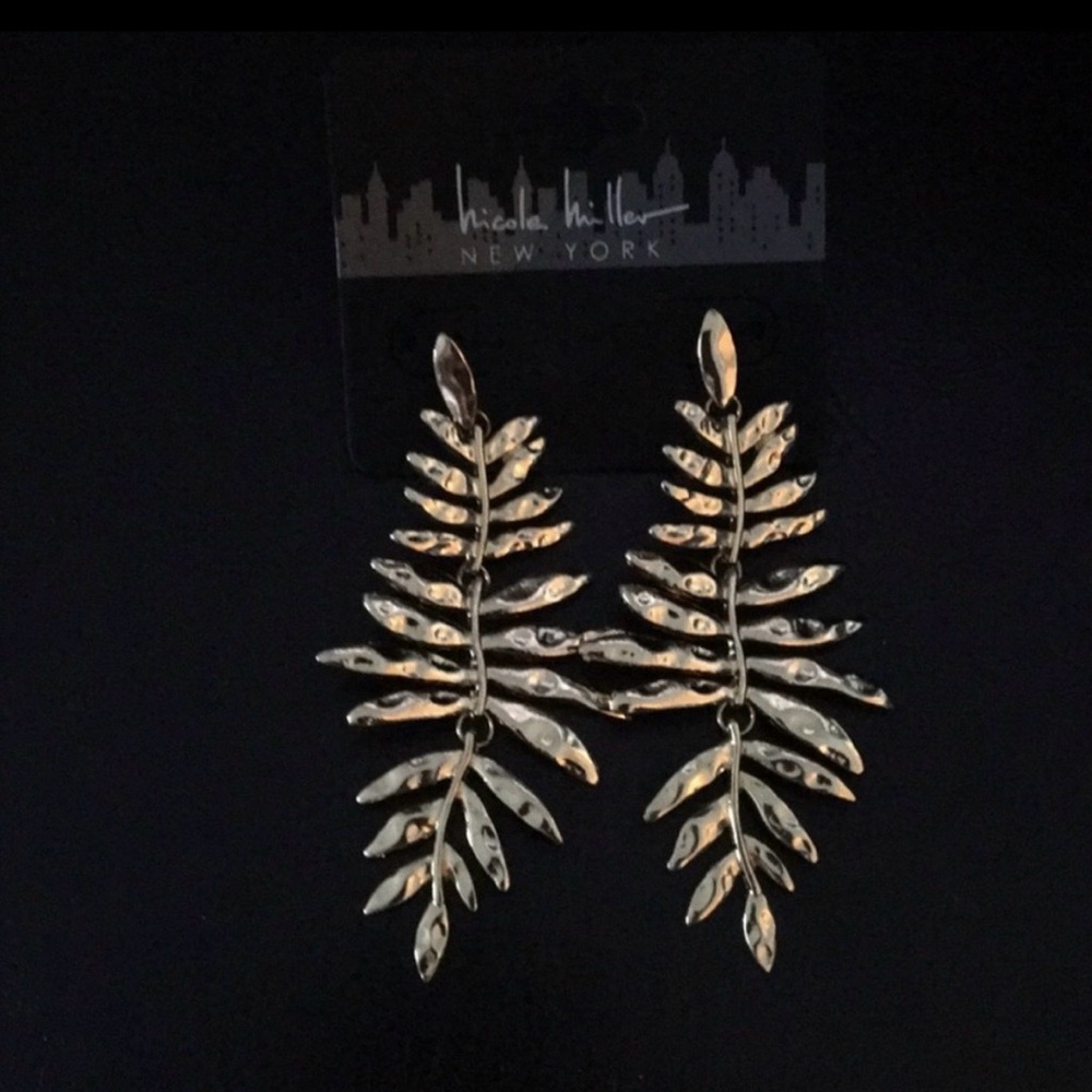 Nicole Miller Metallic Gold Leaf Dangle Earrings